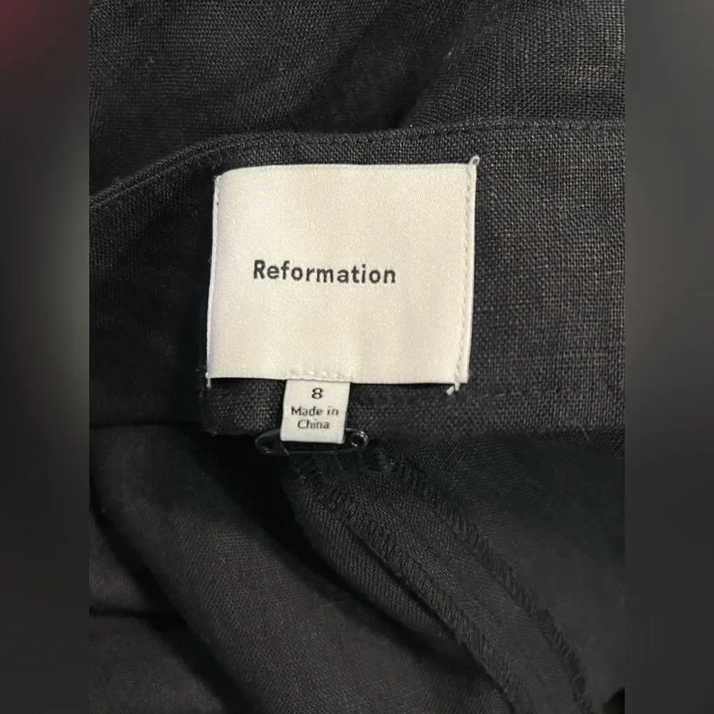Reformation Petra Low Rise Linen Pedal Pusher Black Women's Cropped Pants-Size 8